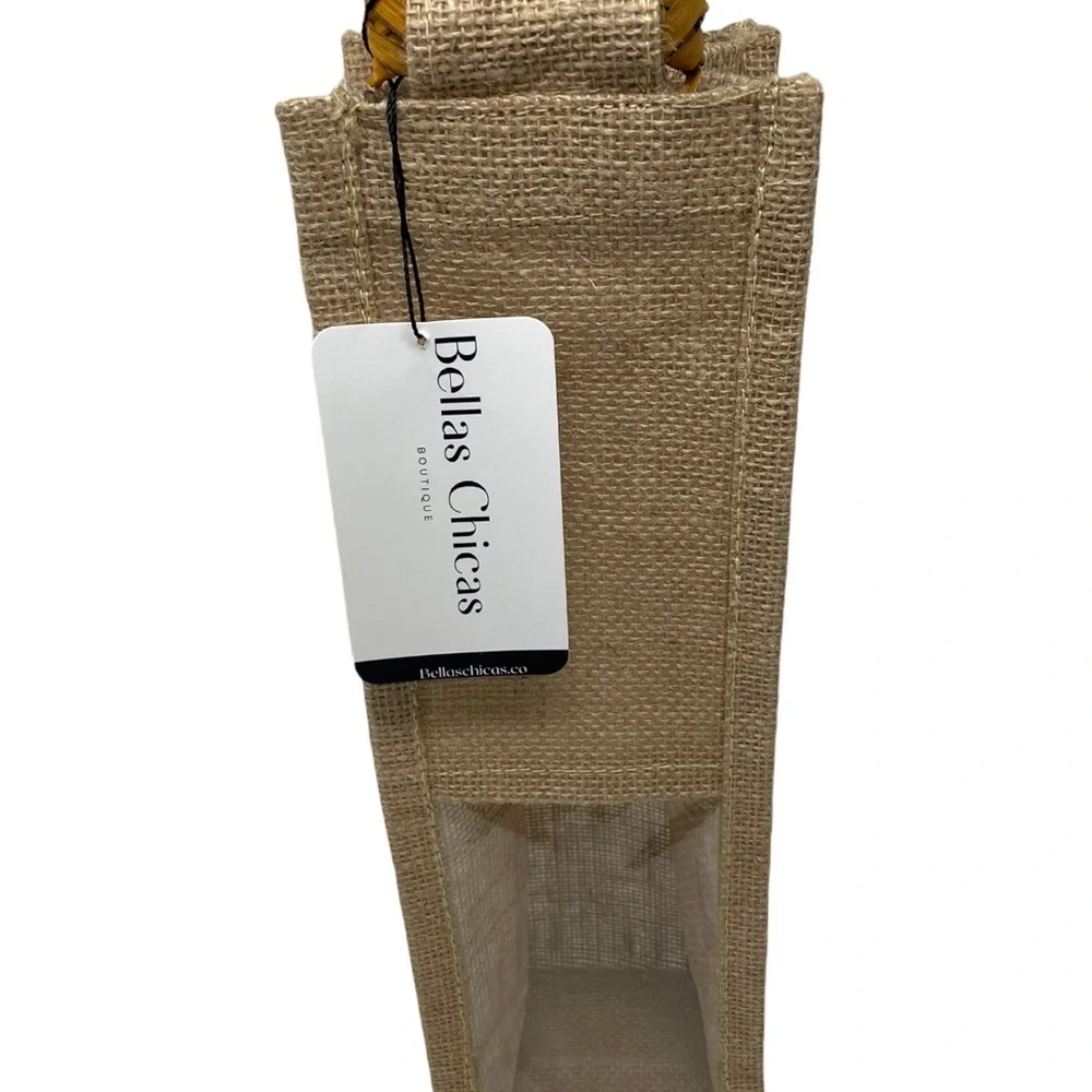 Natural Jute Wine Bottle Bag with wooden handle
